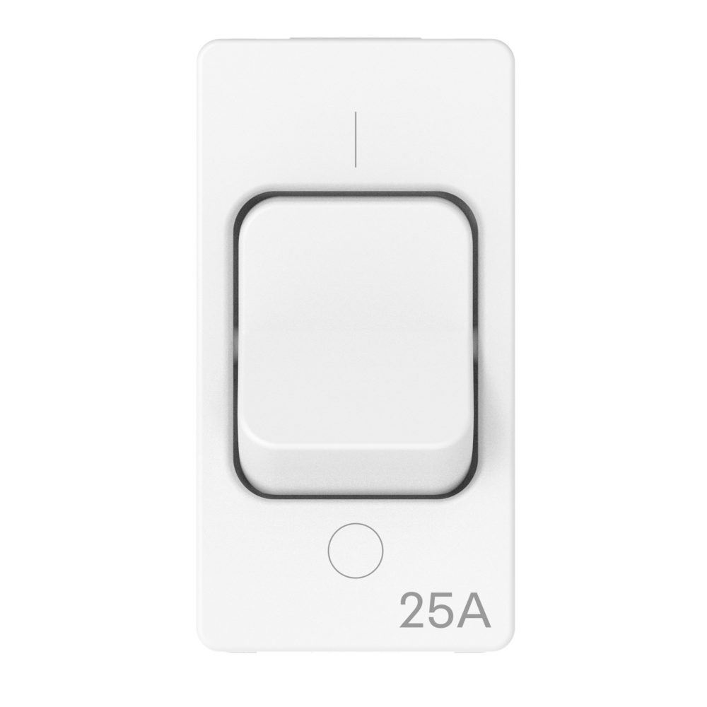 interruttore bipolare 250v ac - 25a - per carichi gravosi - simbolo 0/i - 1 modulo - bianco satinato - system pura