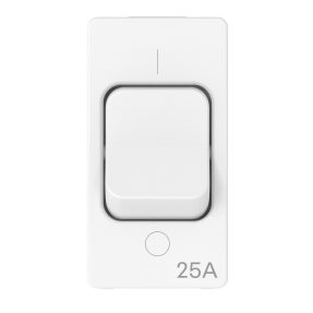 interruttore bipolare 250v ac - 25a - per carichi gravosi - simbolo 0/i - 1 modulo - bianco satinato - system pura