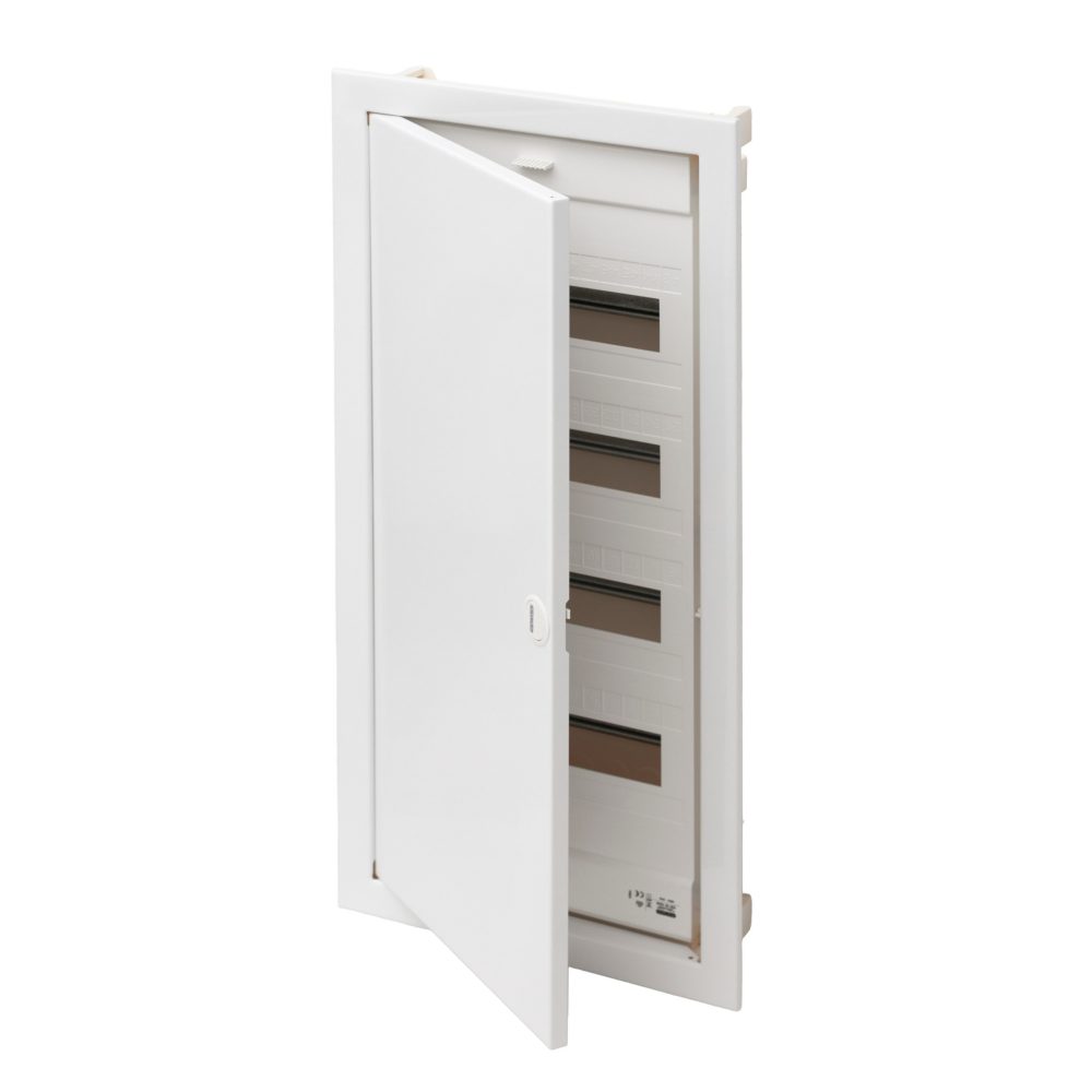 protected flush-mounting enclosure for plasterboard walls - with terminal blocks - 48 modules - blank door and metal frame