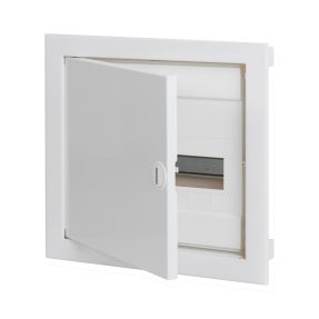 coffret d'encastrement pour murs en plâtre - avec borniers - 12 modules - porte pleine et cadre métallique