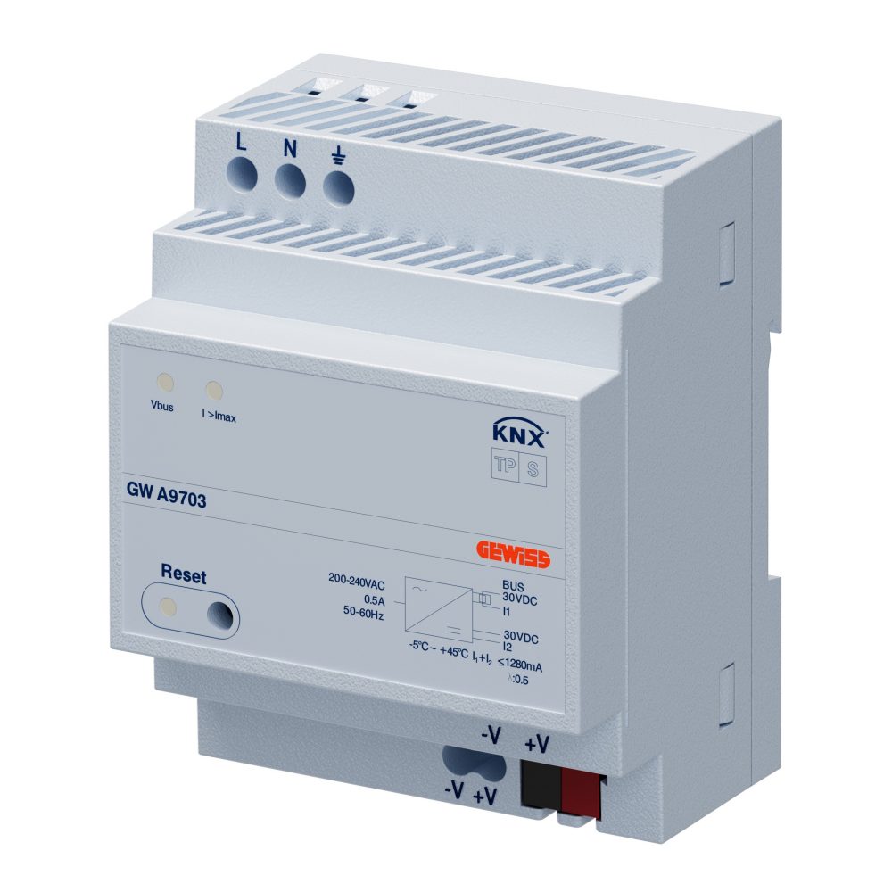 selbstgeschützte spannungsversorgung 180-264 v - 50/60 hz - 1280 ma - ip20 - 4 te - reg