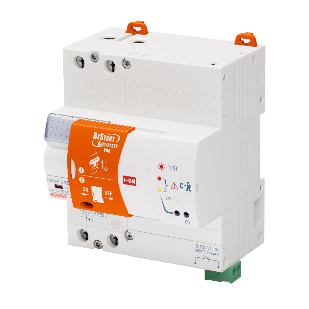 restart with autotest pro - coupled with rccb's - 2 poles - 25 a type a[ir] idn=0,03 a 230 v ac - 5 modules en 50022