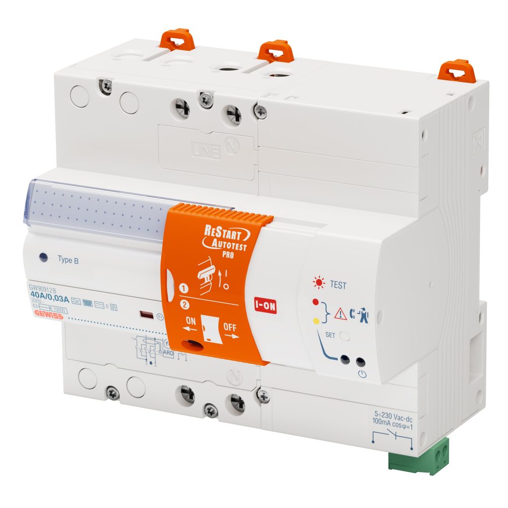 restart met autotest pro - gecombineerd met aardlekschakelaars - 2-polig - 40 a type b[ir] idn=0,03 a 230 vac - 7 module en 50022