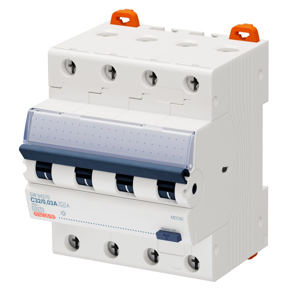 disjoncteur magnétothermique différentiel compact - mdc 60 - 4p courbe c 32a - 6000a-6ka/400v - type a idn=0,03a - 4 modules