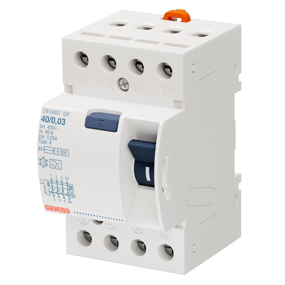aardlekschakelaar 4p 40a 30ma type a direct 3 module - idp serie