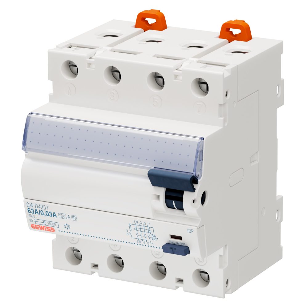 interrupteur différentiel - idp - 4p (n à gauche) 63a type a[ir] immunité renforcée idn=0,03a - 4 modules