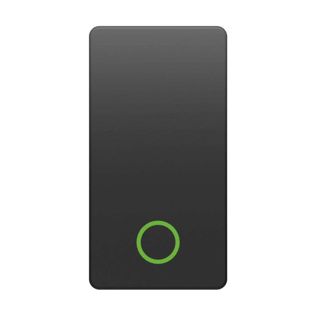 pulsante unipolare 250v ac - na+nc 10a - marcia - simbolo verde - 1 modulo - nero satinato - system pura