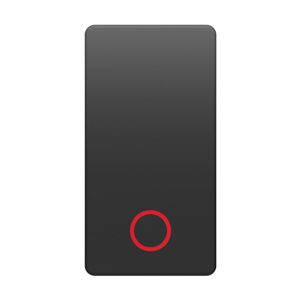pulsante unipolare 250v ac - nc+na 10a - arresto - simbolo rosso - 1 modulo - nero satinato - system pura