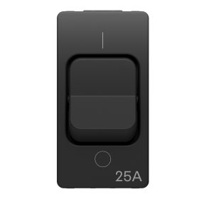 interruttore bipolare 250v ac - 25a - per carichi gravosi - simbolo 0/i - 1 modulo - nero satinato - system pura