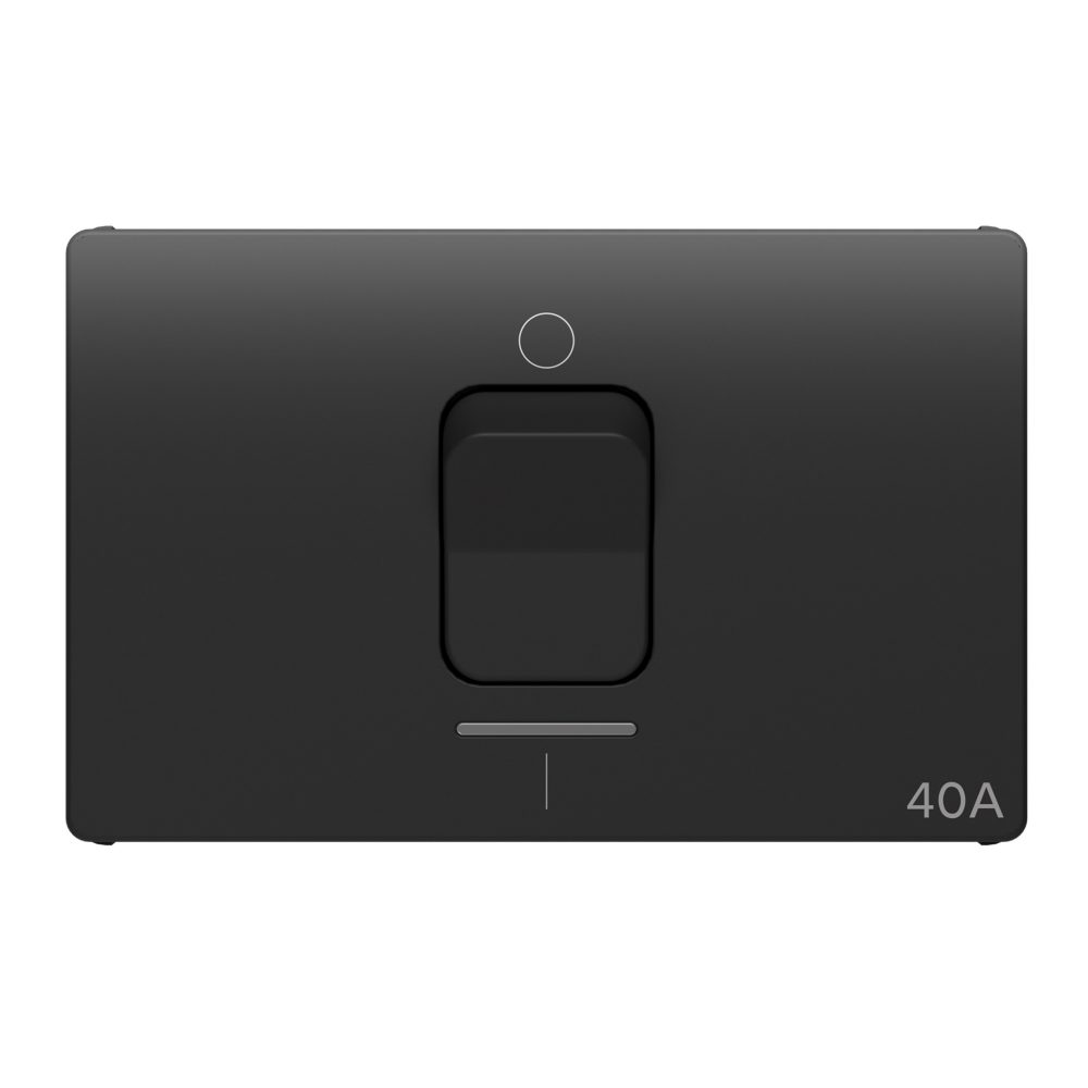 interruttore bipolare 250v ac - 40a - luminoso - 3 moduli - nero satinato - system pura