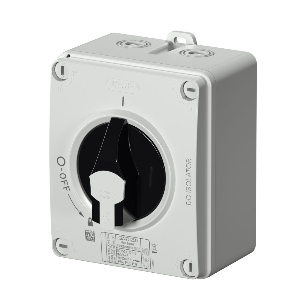 rotary isolator switch for dc - hp - surface-mounting - photovoltaic application - insulating box - 32a 4p - lockable black knob - ip66/ip67/ip69