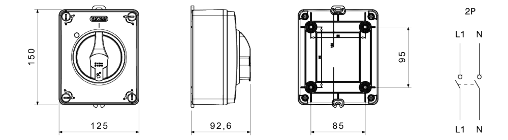 datasheet schalter - hp - steuer - isoliermaterialgehäuse - 40a 2p - abschliessbaren schwarzen drehgriff - ip66/67/69