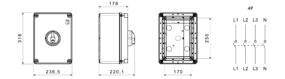 datasheet interruptor rotativo - hp - emergencia - caja de material aislante - 100a 4p - maneta roja - ip66/67/69