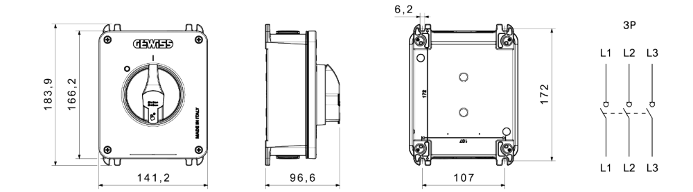 datasheet rotary isolator switch - hp - surface-mounting - emergency - aluminium enclosure - 40a 3p - lockable red knob - ip66/ip69