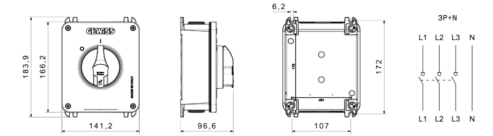 datasheet rotary isolator switch - hp - surface-mounting - emergency - aluminium enclosure - 40a 3p+n - lockable red knob - ip66/ip69