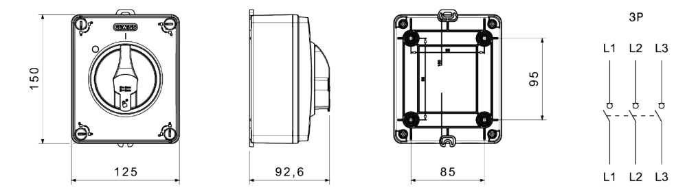 scheda tecnica interruttore sezionatore rotativo - hp - comando - cassetta in materiale isolante - 40a 3p - manopola nera lucchettabile - ip66/67/69