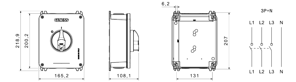 datasheet rotary isolator switch - hp - surface-mounting - emergency - aluminium enclosure - 63a 3p+n - lockable red knob - ip66/ip69