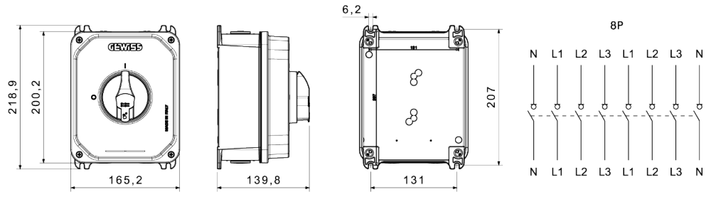 datasheet rotary isolator switch - hp - surface-mounting - control - aluminium enclosure - 25a 8p - lockable black knob - ip66/ip69