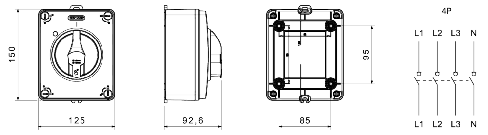 datasheet interrupteur sectionneur - hp - commande - en boîtier isolant - 16a 4p - poigné noire cadenassable - ip66/67/69