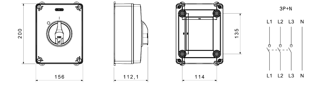 datasheet interrupteur sectionneur - hp - urgence - en boîtier isolant - 80a 3p+n - poigné rouge cadenassable - ip66/67/69
