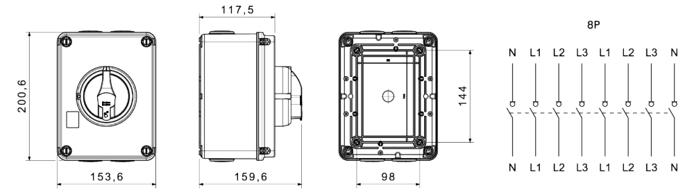 datasheet schalter - hp - steuer - isoliermaterialgehäuse - 25a 8p - abschliessbaren schwarzen drehgriff - ip66/67/69